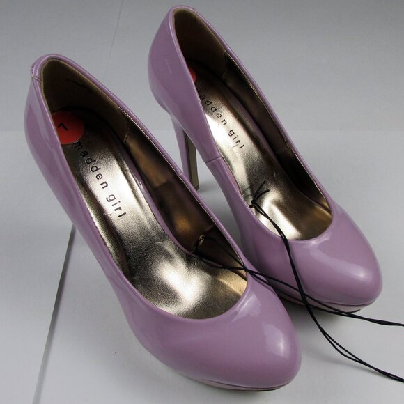 MADDEN GIRL PUMPS PURPLE VIOLET PATENT LEATHER HIGH HEEL WOMENS SHOES SIZE 7 NEW - Picture 1 of 16
